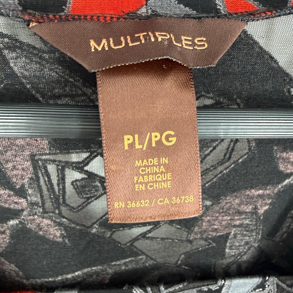MULTIPLES PL Petite Large Sparky Red Black Silver Sheer Christmas Shirt Top - Picture 2 of 10